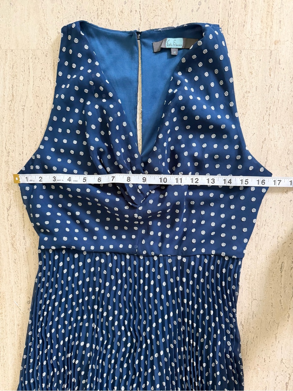 Anthropologie x Eva Franco Pleated Chiffon Fit & Flare Midi Dress, Navy | Size 4 - Picture 9 of 13